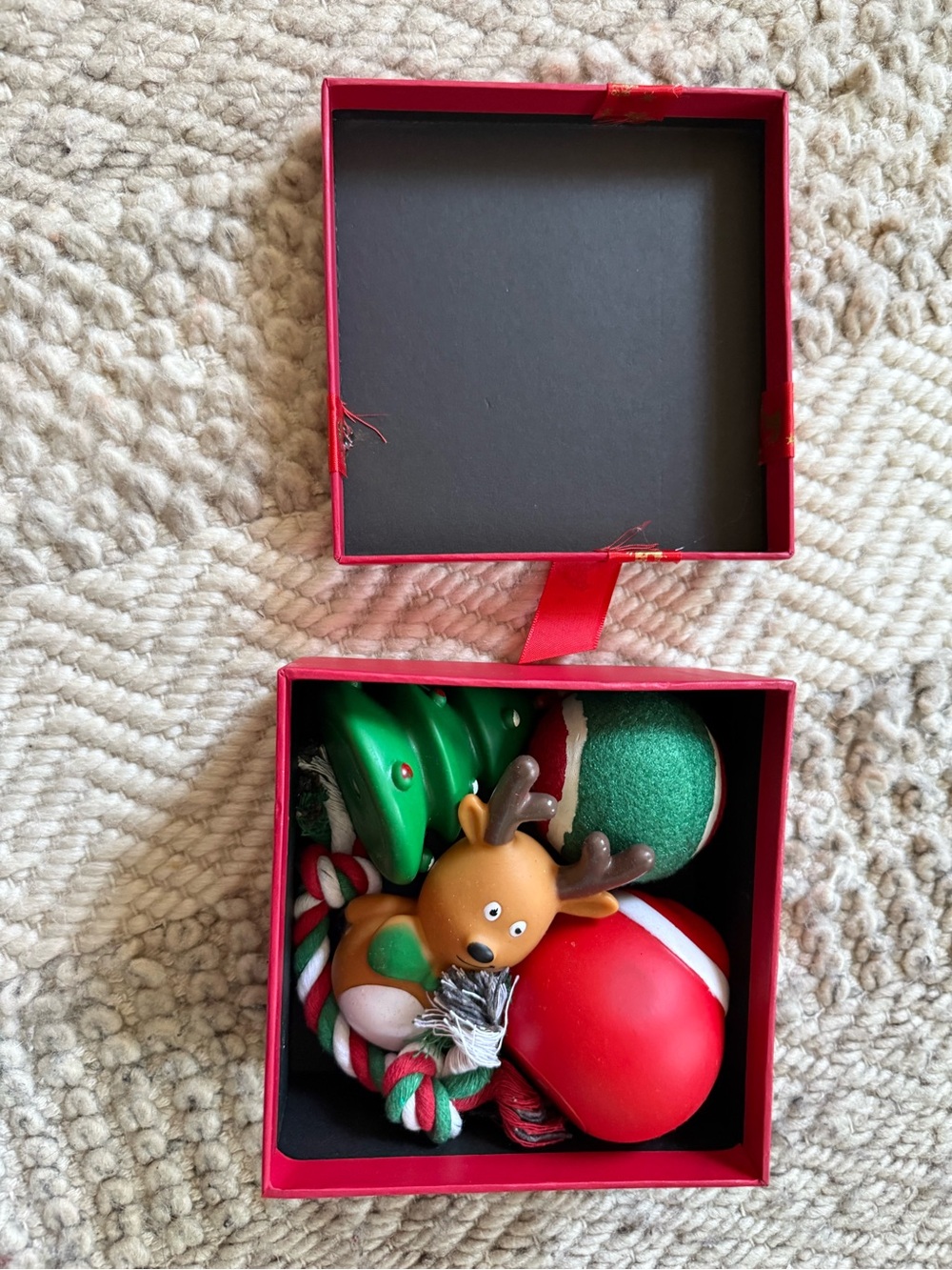 5 pc w/ gift box small dog toys rope ball squeaker Christmas set